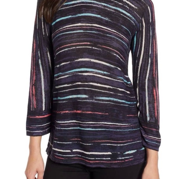NIC+ZOE Women's Long Sleeve 3/4 Striped Top - Black and Multicolor Size S - Picture 6 of 9